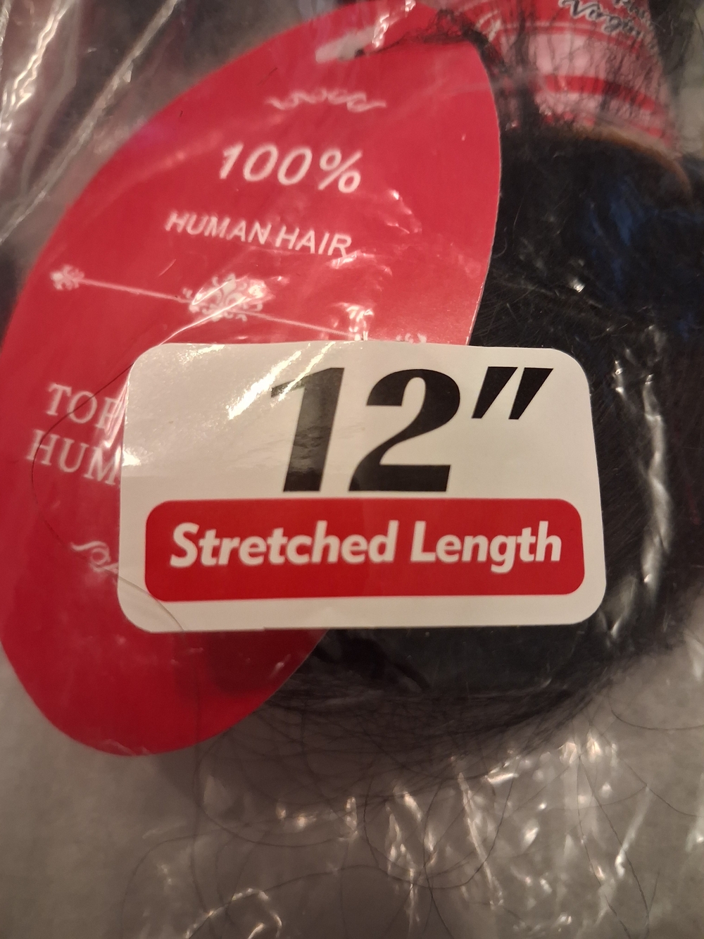 5 Bundles Of 12" Black Human Hair Extensions - Stretched Length